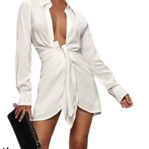 Elegant White Tie-Front Dress